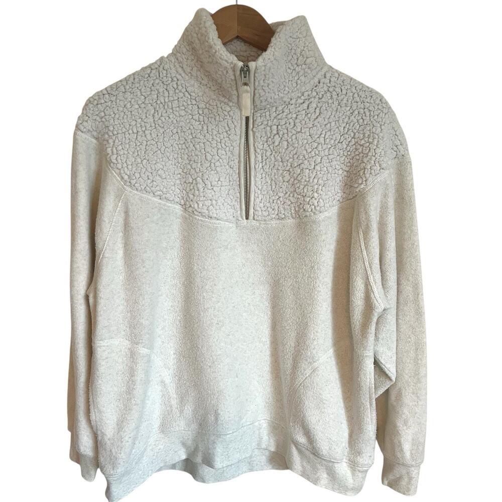 Aerie Quarter Zip Teddy Jacket Oatmeal Fleece Pullover Soft Oversized Women's XS